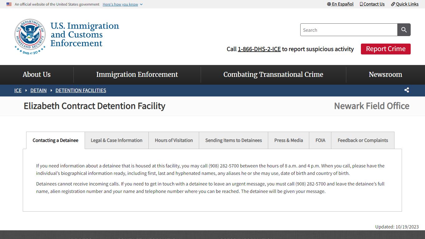Elizabeth Contract Detention Facility | ICE